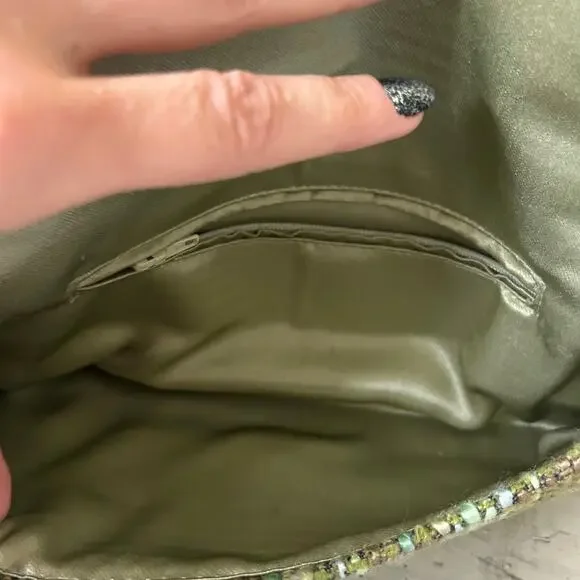 Shiraleah clutch hand bag green tweed fabric satin liner retro office siren - Picture 11 of 11